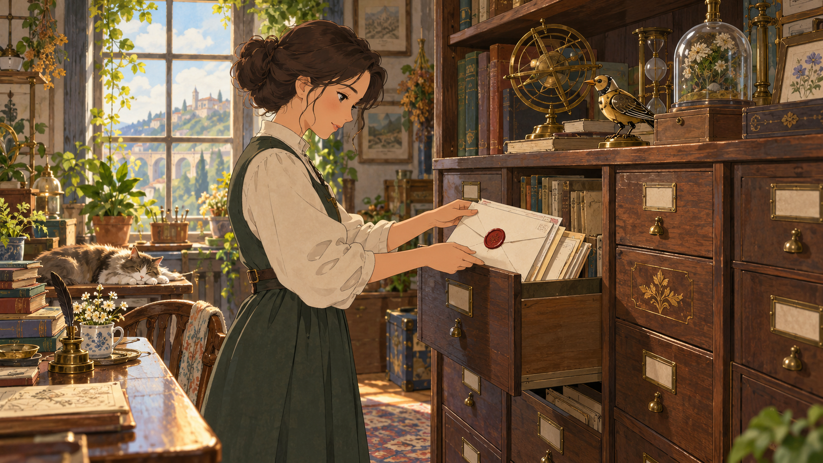 An archivist files a sealed request in a private cabinet