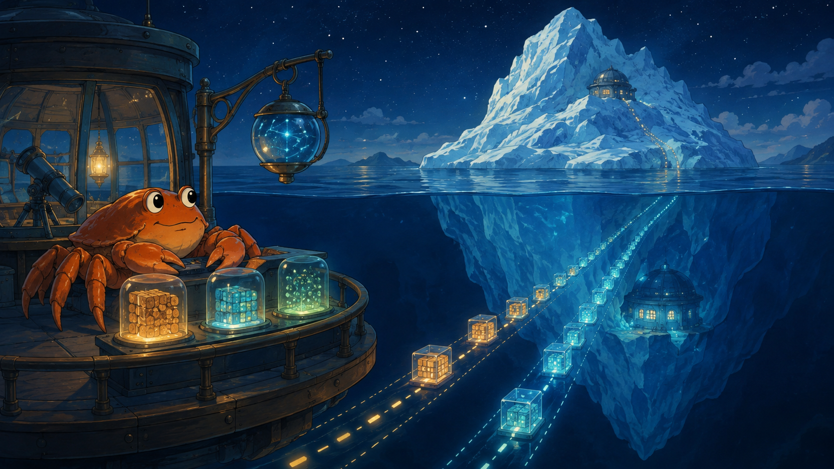 Ferris sends glowing data containers to a distant iceberg backup vault